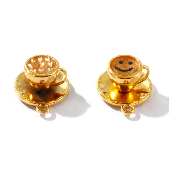 1 個 エコフレンドリー PVD真空メッキ 防水 耐変色性の 低アレルギー性の 304ステンレス鋼 チャーム 18Kリアルゴールドメッキ エナメル カップ 光沢ある 18mm x 15mm、 の画像