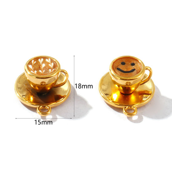 1 個 エコフレンドリー PVD真空メッキ 防水 耐変色性の 低アレルギー性の 304ステンレス鋼 チャーム 18Kリアルゴールドメッキ エナメル カップ 光沢ある 18mm x 15mm、 の画像