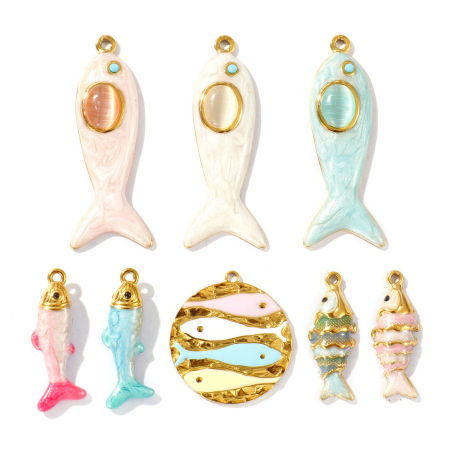 Bild von Umweltfreundliche PVD-Vakuumbeschichtung, wasserdicht, anlaufgeschützt und hypoallergen 304 Edelstahl Ozean Schmuck Charms 18K Echtgold plattiert Emaille Fisch