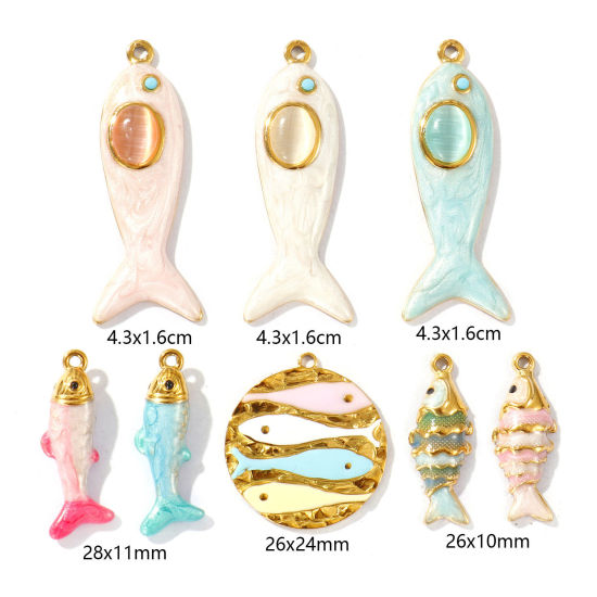 Picture of Eco-friendly PVD Vacuum Plating Waterproof Anti-Tarnish Hypoallergenic 304 Stainless Steel Ocean Jewelry Charms 18K Real Gold Plated Enamel Fish Animal