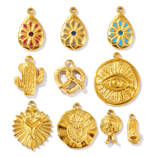 2 個 エコフレンドリー PVD真空メッキ 防水 耐変色性の 低アレルギー性の 304ステンレス鋼 チャーム 18Kリアルゴールドメッキ の画像