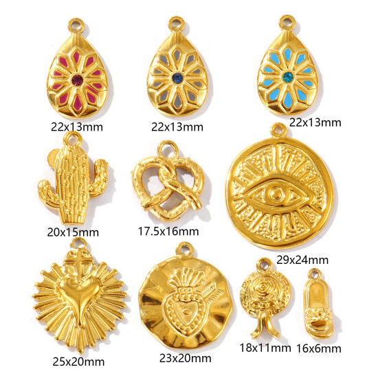 2 個 エコフレンドリー PVD真空メッキ 防水 耐変色性の 低アレルギー性の 304ステンレス鋼 チャーム 18Kリアルゴールドメッキ の画像