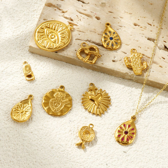 2 個 エコフレンドリー PVD真空メッキ 防水 耐変色性の 低アレルギー性の 304ステンレス鋼 チャーム 18Kリアルゴールドメッキ の画像