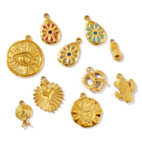 2 個 エコフレンドリー PVD真空メッキ 防水 耐変色性の 低アレルギー性の 304ステンレス鋼 チャーム 18Kリアルゴールドメッキ の画像