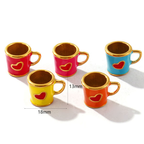 1 個 エコフレンドリー PVD真空メッキ 防水 耐変色性の 低アレルギー性の 304ステンレス鋼 チャーム 18Kリアルゴールドメッキ エナメル カップ 3D 18mm x 13mm、 の画像