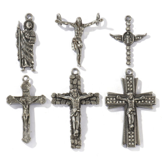 Picture of Eco-friendly 304 Stainless Steel Religious Charms Antique Silver Color Christ Jesus Cross Crucifix