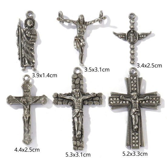 Picture of Eco-friendly 304 Stainless Steel Religious Charms Antique Silver Color Christ Jesus Cross Crucifix