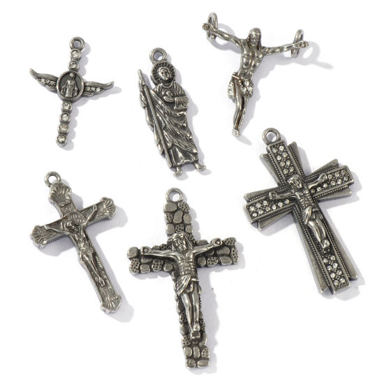 Picture of Eco-friendly 304 Stainless Steel Religious Charms Antique Silver Color Christ Jesus Cross Crucifix