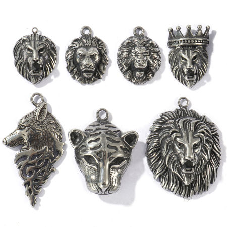 Picture of Eco-friendly 304 Stainless Steel Charms Antique Silver Color Lion Animal Tiger