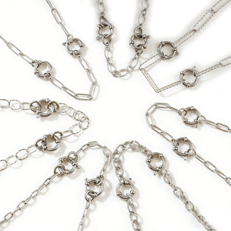 Image de Collier à Breloques En Gros Argent Mat en 304 Acier Inoxydable, Texturé Chaîne Maille Forçat, Unisexe Respectueux de la Nature Exquis Simple & Décontracté Cadeau Bijoux pour Détaillants 1 Pièce