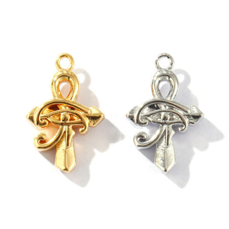 Image de 2 Pcs Breloques Respectueux de la Nature en Laiton Plaqué Or Véritable Ankh Egyptienne Croix L'oeil d'Horus 18mm x 12mm