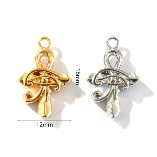 Image de 2 Pcs Breloques Respectueux de la Nature en Laiton Plaqué Or Véritable Ankh Egyptienne Croix L'oeil d'Horus 18mm x 12mm