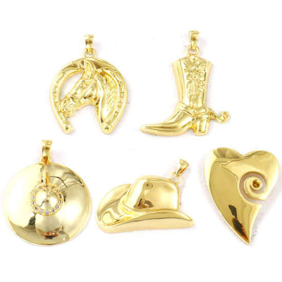 Image de 1 Pièce Breloques Respectueux de la Nature en Laiton Plaqué Or Véritable 18K Empreintes de Cheval Chapeau