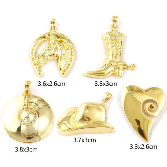 Image de 1 Pièce Breloques Respectueux de la Nature en Laiton Plaqué Or Véritable 18K Empreintes de Cheval Chapeau
