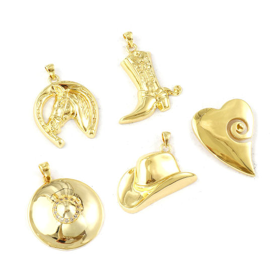 Image de 1 Pièce Breloques Respectueux de la Nature en Laiton Plaqué Or Véritable 18K Empreintes de Cheval Chapeau