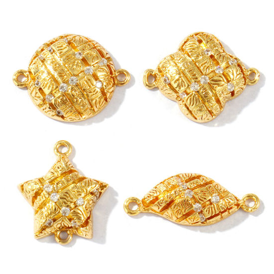 Immagine di 2 Pz Ecologico Ottone Geometrico Pendenti Charms Connettori 18K Vero Oro Placcato Trasparente Cubic Zirconiae