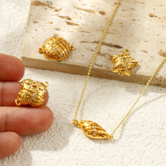 Immagine di 2 Pz Ecologico Ottone Geometrico Pendenti Charms Connettori 18K Vero Oro Placcato Trasparente Cubic Zirconiae