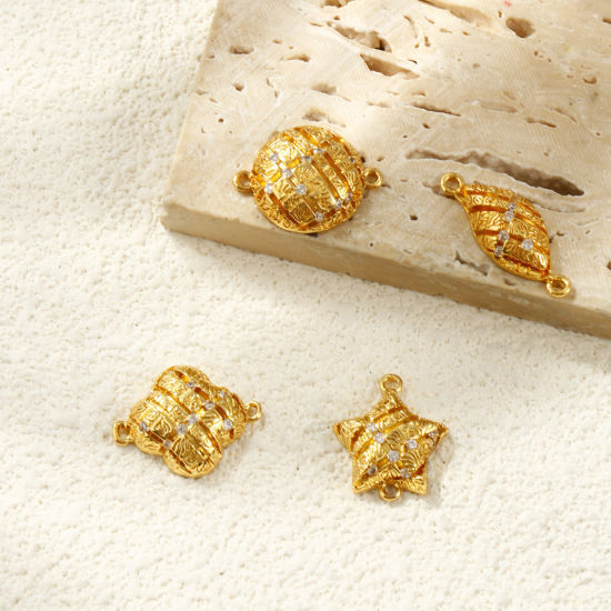 Immagine di 2 Pz Ecologico Ottone Geometrico Pendenti Charms Connettori 18K Vero Oro Placcato Trasparente Cubic Zirconiae