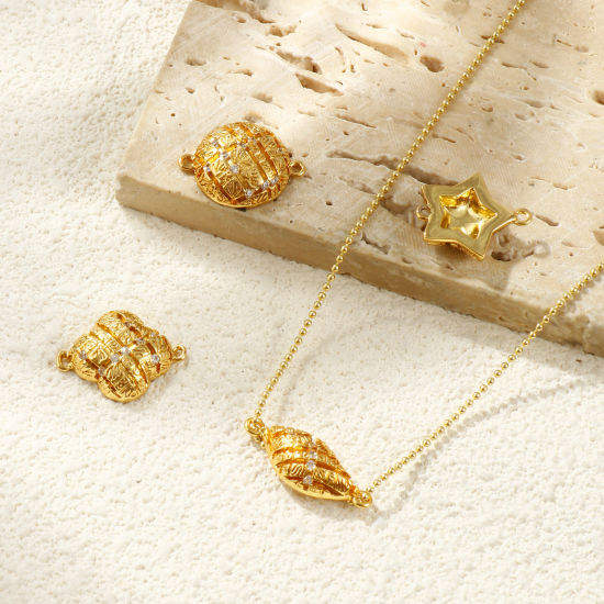Immagine di 2 Pz Ecologico Ottone Geometrico Pendenti Charms Connettori 18K Vero Oro Placcato Trasparente Cubic Zirconiae