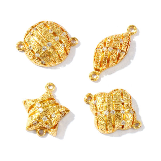 Immagine di 2 Pz Ecologico Ottone Geometrico Pendenti Charms Connettori 18K Vero Oro Placcato Trasparente Cubic Zirconiae
