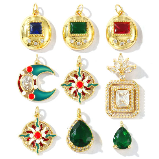 Bild von Umweltfreundlich Messing und Strass Charms 18K Echtgold plattiert