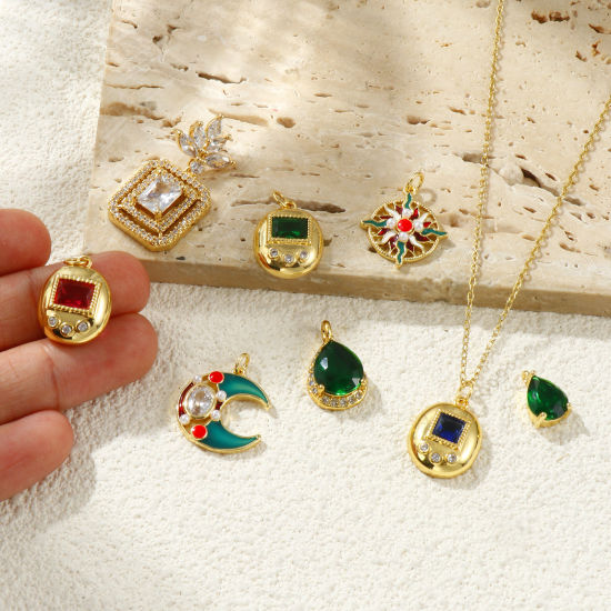 Bild von Umweltfreundlich Messing und Strass Charms 18K Echtgold plattiert
