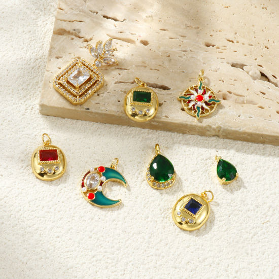 Bild von Umweltfreundlich Messing und Strass Charms 18K Echtgold plattiert