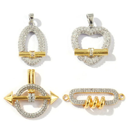 Image de 1 Pièce Breloques en Laiton Plaqué Or 18K & Plaqué Platine Deux Couleurs à Zircone Cubique Clair
