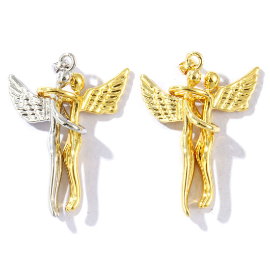 Bild von 1Messing Valentinstag Anhänger Platin Plattiert Engel Trennbar 3.7cm x 2.6cm