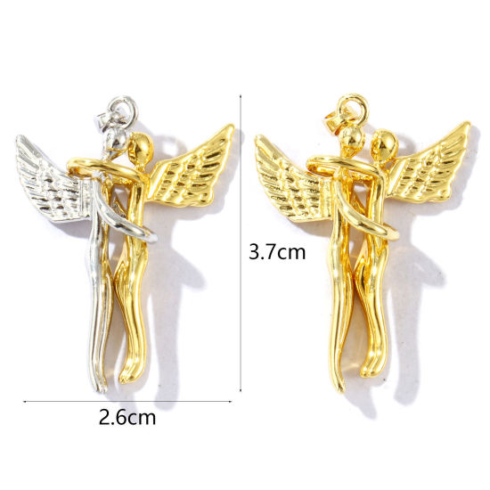 Bild von 1Messing Valentinstag Anhänger Platin Plattiert Engel Trennbar 3.7cm x 2.6cm