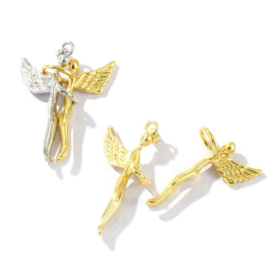 Bild von 1Messing Valentinstag Anhänger Platin Plattiert Engel Trennbar 3.7cm x 2.6cm