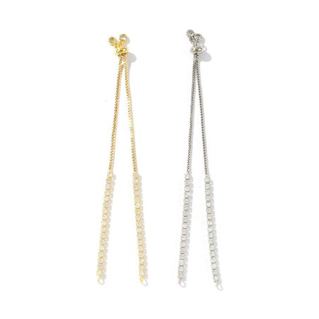 Image de 1 Pièce Apprêts de Bracelets Semi-finis Réglables Coulissants/Glissés Bolo pour la Fabrication de Bijoux DIY Chaîne de Griffe en Laiton à Zircone Cubique Clair 23cm long