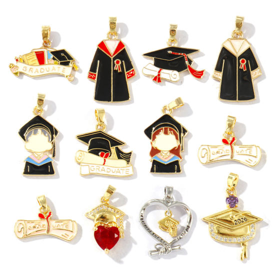 Bild von Umweltfreundlich Messing College Schmuck Charm-Anhänger Bunt