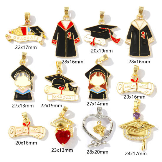 Bild von Umweltfreundlich Messing College Schmuck Charm-Anhänger Bunt