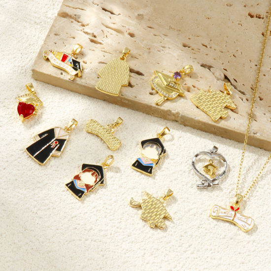 Bild von Umweltfreundlich Messing College Schmuck Charm-Anhänger Bunt
