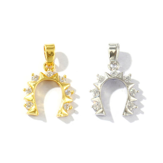 Picture of Eco-friendly Brass West Cowboy Charm Pendant Real Gold Plated Luck Horseshoe Micro Pave Clear Rhinestone 19mm x 13mm