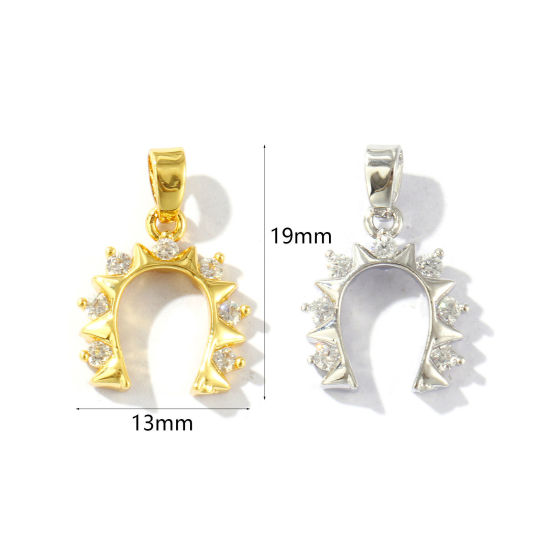 Picture of Eco-friendly Brass West Cowboy Charm Pendant Real Gold Plated Luck Horseshoe Micro Pave Clear Rhinestone 19mm x 13mm