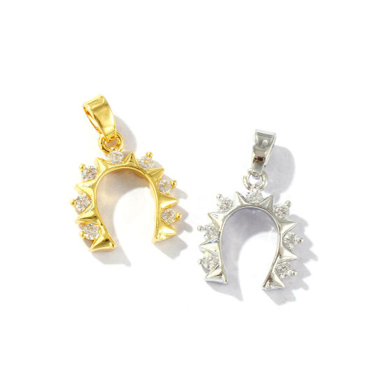 Picture of Eco-friendly Brass West Cowboy Charm Pendant Real Gold Plated Luck Horseshoe Micro Pave Clear Rhinestone 19mm x 13mm