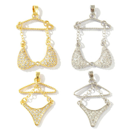 Image de 2 Pcs Pendentif Breloque Vêtements Respectueux de la Nature en Laiton Plaqué Or Véritable Bikini Micro Pave à Strass Transparent 2.3cm