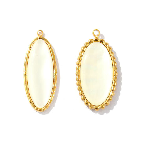Bild von Umweltfreundliche PVD-Vakuumbeschichtung, wasserdicht, anlaufgeschützt und hypoallergen 304 Edelstahl & Natürliche Muschel Charms 18K Echtgold plattiert Oval