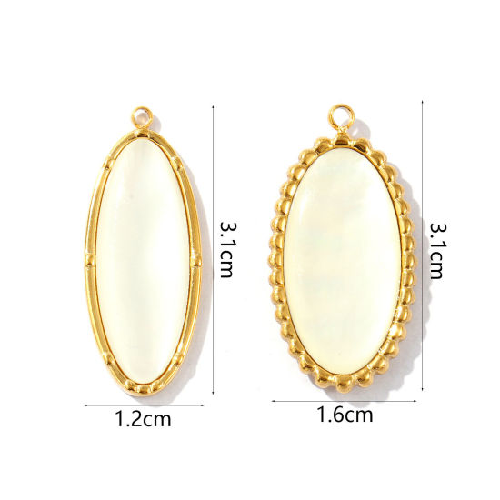 Picture of Eco-friendly PVD Vacuum Plating Waterproof Anti-Tarnish Hypoallergenic 304 Stainless Steel & Natural Shell Charms 18K Real Gold Plated Oval
