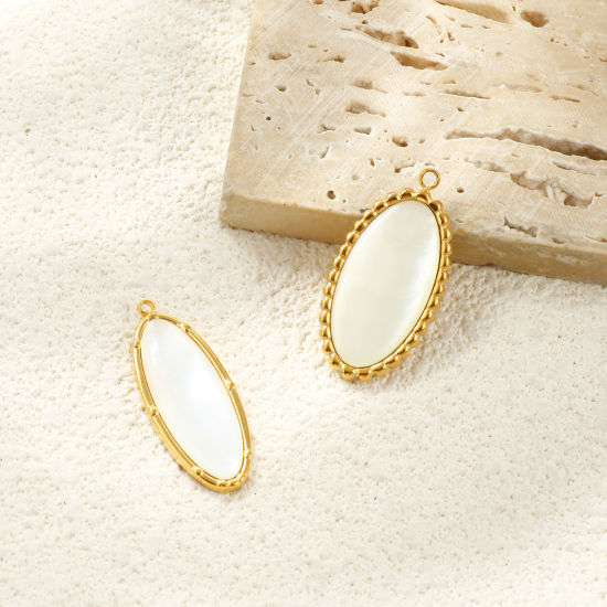 Picture of Eco-friendly PVD Vacuum Plating Waterproof Anti-Tarnish Hypoallergenic 304 Stainless Steel & Natural Shell Charms 18K Real Gold Plated Oval