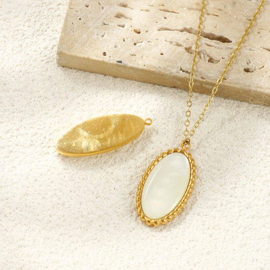 Picture of Eco-friendly PVD Vacuum Plating Waterproof Anti-Tarnish Hypoallergenic 304 Stainless Steel & Natural Shell Charms 18K Real Gold Plated Oval