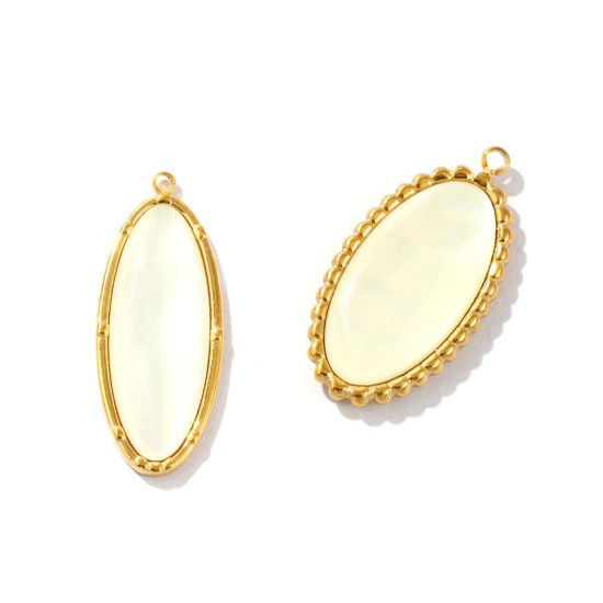 Picture of Eco-friendly PVD Vacuum Plating Waterproof Anti-Tarnish Hypoallergenic 304 Stainless Steel & Natural Shell Charms 18K Real Gold Plated Oval