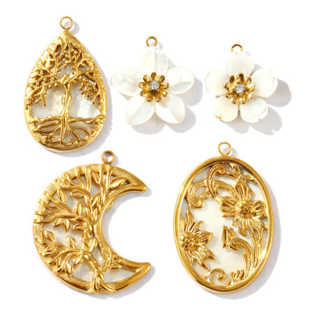 Bild von Umweltfreundliche PVD-Vakuumbeschichtung, wasserdicht, anlaufgeschützt und hypoallergen 304 Edelstahl & Natürliche Muschel Charms 18K Echtgold plattiert