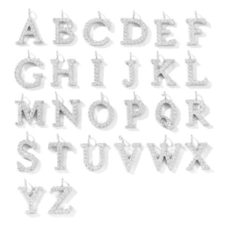 Image de 2 Pcs Breloques en 304 Acier Inoxydable Respectueux de la Nature Alphabet Majuscule Lettre Initiale Argent Mat Gravé Mots " A-Z " Micro Pave à Strass Transparent