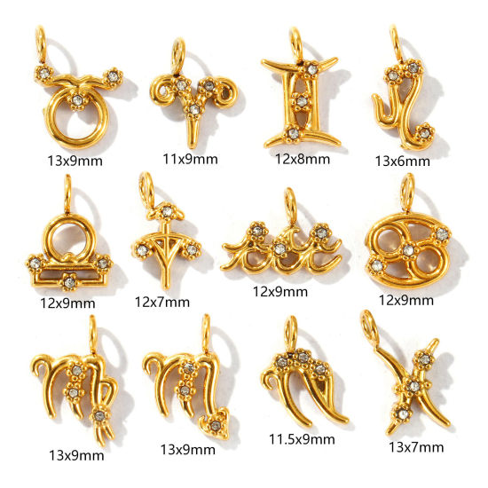 Immagine di 2 Pz Placcatura Sottovuoto PVD Ecologica 304 Acciaio Inossidabile Ciondoli Placcato Oro 18K Costellazione Micro Spianare Trasparente Strass