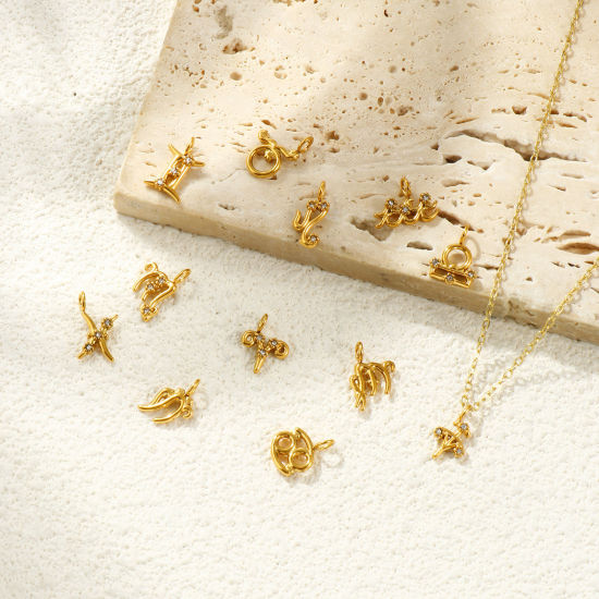 Immagine di 2 Pz Placcatura Sottovuoto PVD Ecologica 304 Acciaio Inossidabile Ciondoli Placcato Oro 18K Costellazione Micro Spianare Trasparente Strass