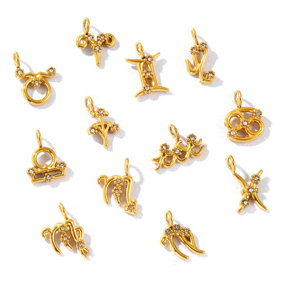 Immagine di 2 Pz Placcatura Sottovuoto PVD Ecologica 304 Acciaio Inossidabile Ciondoli Placcato Oro 18K Costellazione Micro Spianare Trasparente Strass