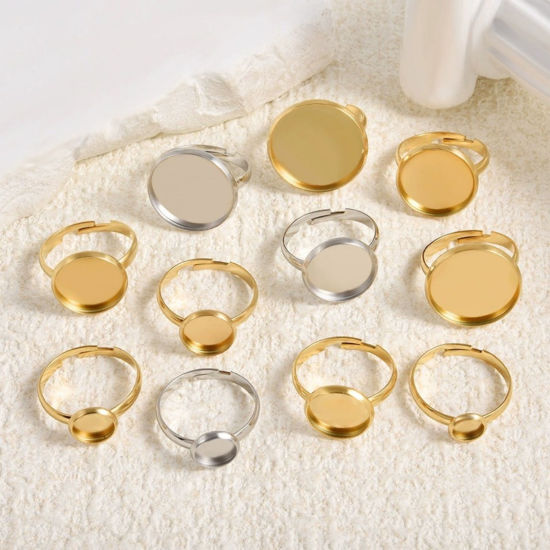 Image de 5 Pcs Bagues Ouvert Ajoustable en 304 Acier Inoxydable Respectueux de la Nature Cabochon Rapportable 17mm (Taille d'US 6.5)